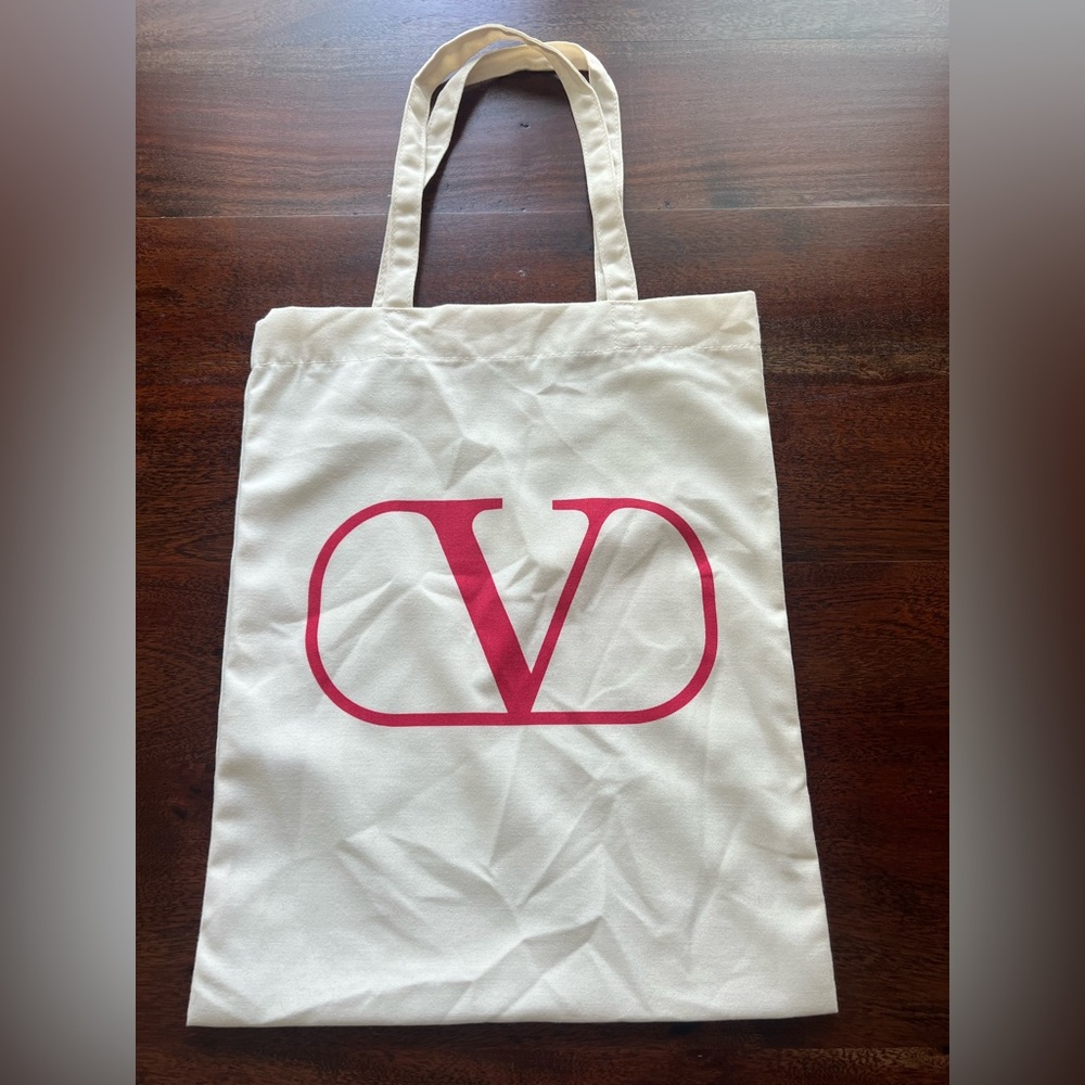 NWOT Valentino White Canvas Tote with Pink Logo